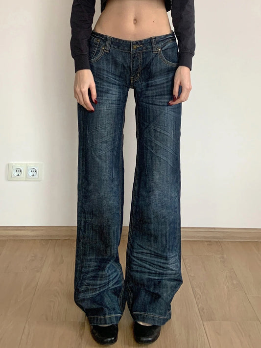 Y2K – jean Patchwork en détresse pour femme, pantalon en Denim, taille basse, jambe droite, décontracté, Vintage, mode coréenne, jean décoratif