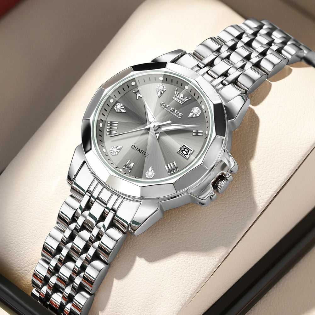 OLEVS 9931X femmes montres mode originale parfumé montre à Quartz étanche losange en acier inoxydable Date