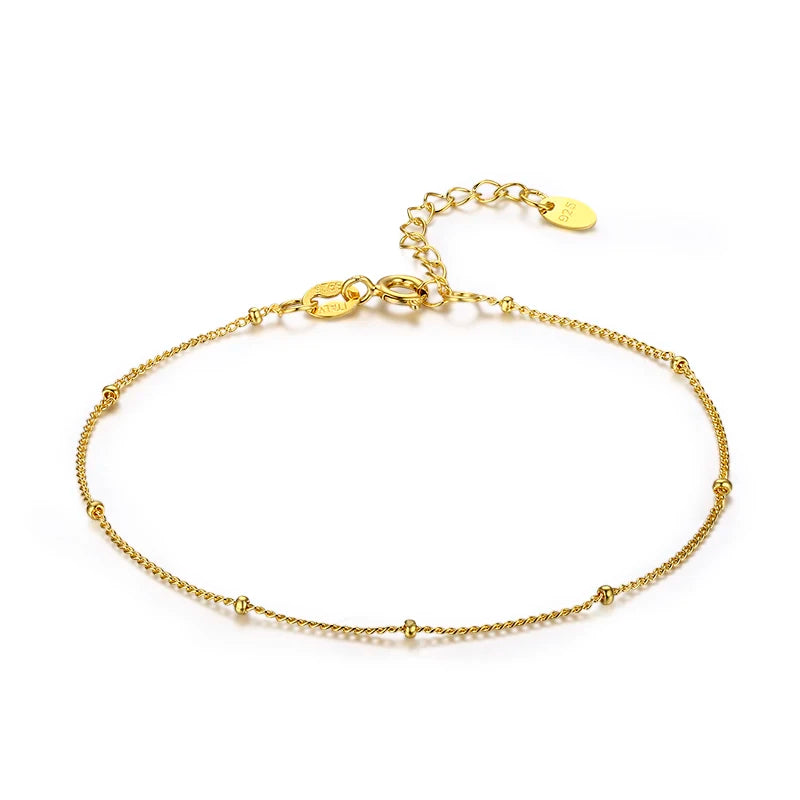 Bracelet de cheville fin en argent regardé 925 pour femme, perle gourmette, bijoux de pied pour fille, bracelet de jambe, pieds nus, migrant illera, 22 + 3cm