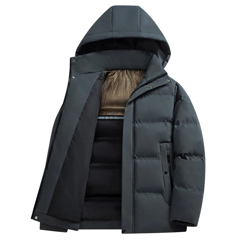 Parka décontractée à capuche pour hommes d'affaires, vêtements d'extérieur imperméables, chaud, sourire, veste en coton épais, extérieur, coupe-vent, hiver