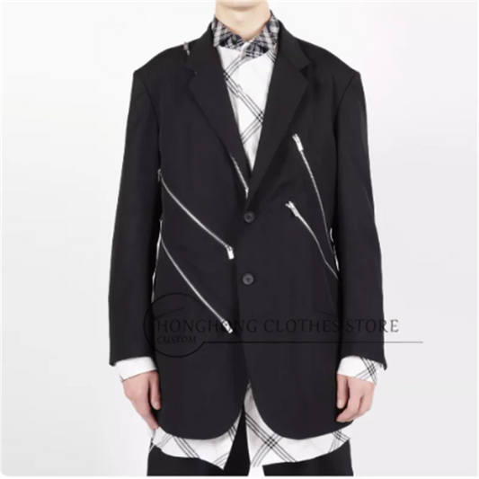 Combinaison noire décontractée à structure décorative avec fermeture éclair diagonale, design Original, nouvelle veste tendance de taille personnalisée 2025