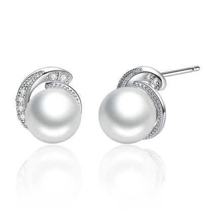 BAMOER-Boucles d'oreilles perle blanche en argent regardé 925