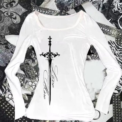Harajuku esthétique Punk lettre croix impression Y2K T-shirt Hip Hop Streetwear bébé T-shirt mode Goth haute rue à manches longues hauts