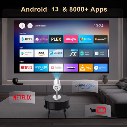 Salange X5 projecteur intelligent 1080P Android13 Wifi Support 4K faible bruit Portable Support caché projecteur pour maison chambre extérieur