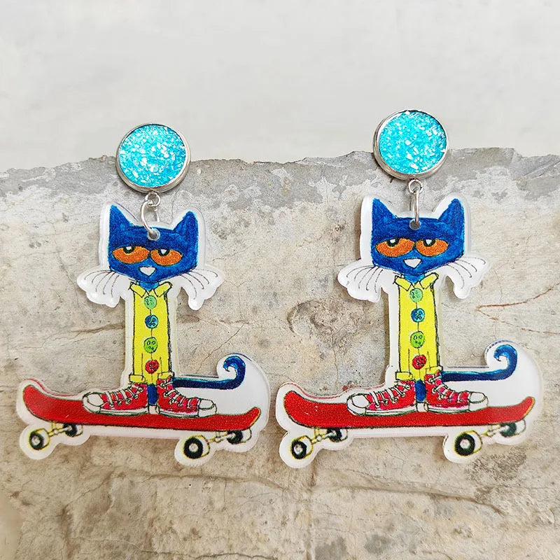 Boucles d'oreilles en acrylique JeTassel pour femmes, flammes européennes, gouttes, coeur, crâne, lame de chat, bijoux punk, gels de poisson, étoile
