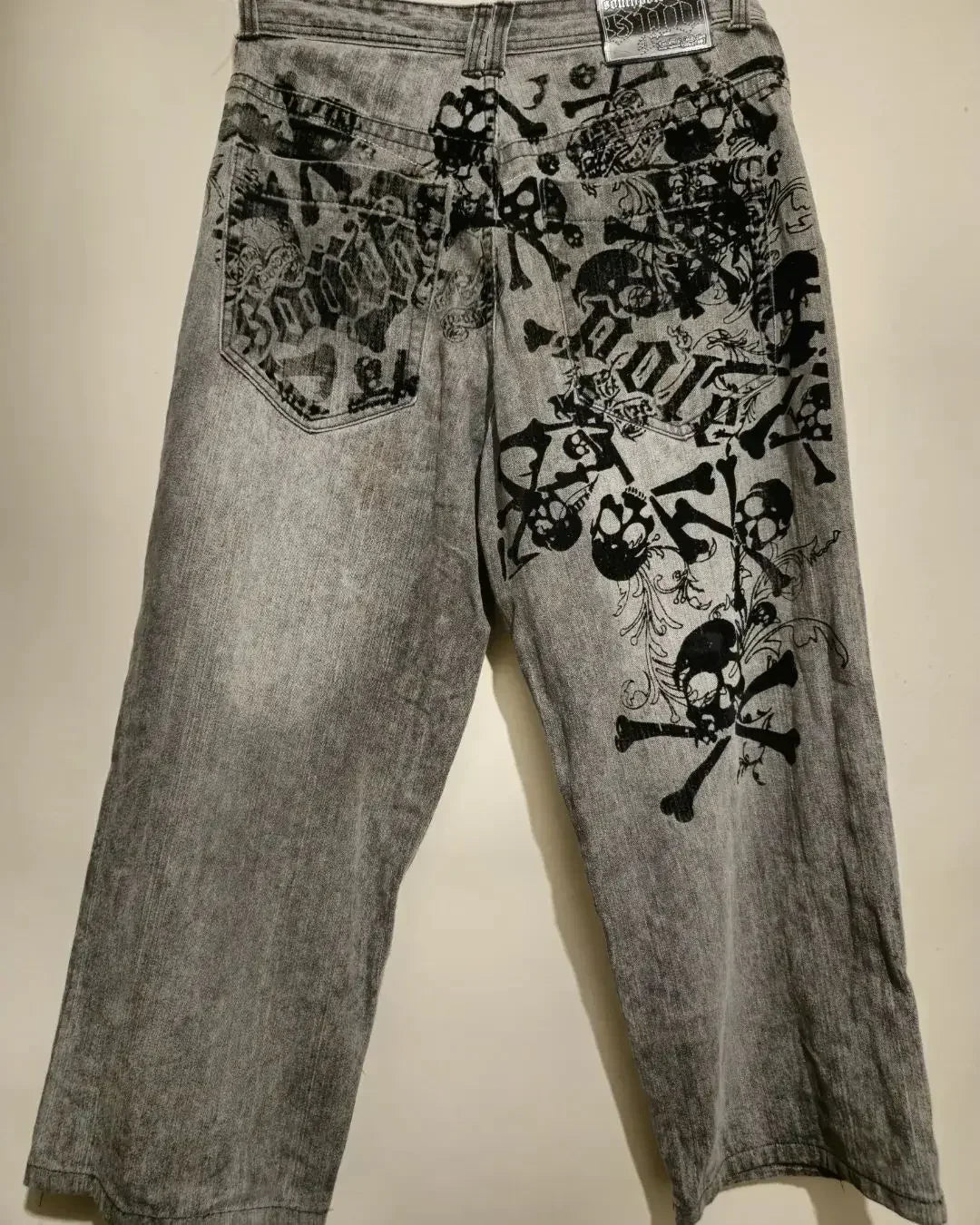 Pantalon Patch populaire avec motif d'épine imprimé, jean déchiré gothique Harajuku pour hommes et femmes, pantalon de rue taille haute Y2k à jambes larges