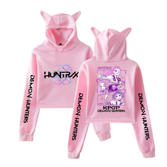 KPop Demon Hunters Huntrix Team Sweat à capuche avec oreilles de chat pour femme – Sweat-shirt avec graphique de dessin animé pour les fans d'anime, de K-Pop et de films