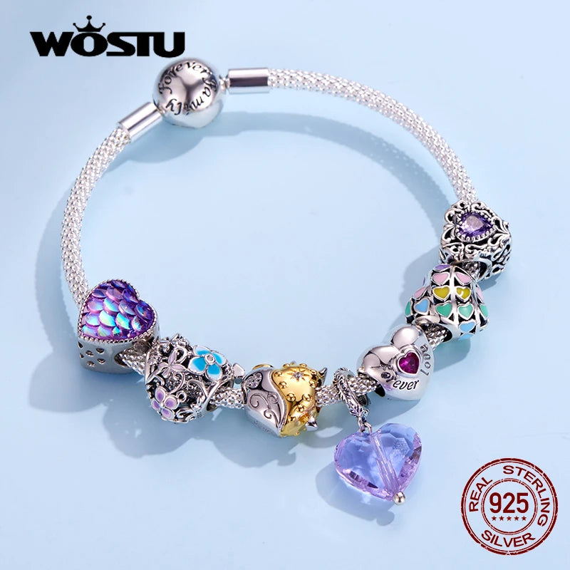 WOSTU – breloques Vintage en forme de cœur, 100% argent Sterling 925,