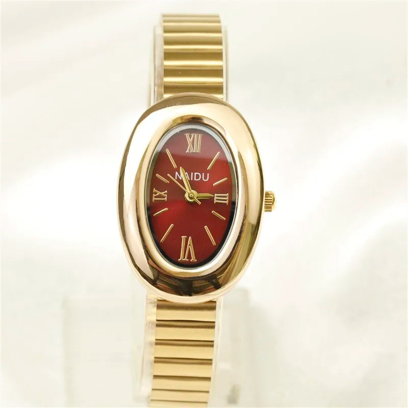 Belles montres ovales pour femmes et filles, bracelet Simple en cuir et acier inoxydable, nouvelle collection 2025