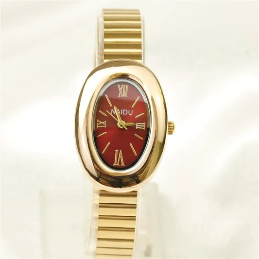 Belles montres ovales pour femmes et filles, bracelet Simple en cuir et acier inoxydable, nouvelle collection 2025