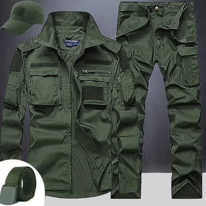 Ensemble de Vêtement d'Été pour Homme, Chemise à Manches sulf, Pantalon Cargo, Respirant, à Poches Multiples, Style Militaire