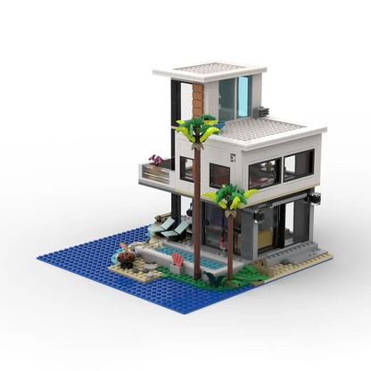 Moc City – maison de plage moderne, modèle créatif modulaire, blocs de construction, jouets de bricolage, cadeau pour enfant, 971 pièces