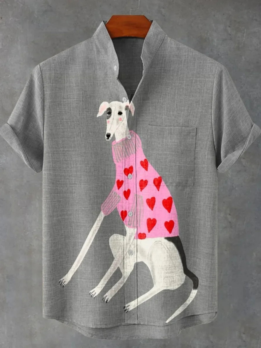 2025 hommes décontracté mode nouvelle chemise en lin Art imprimé chien de compagnie motif chemises mode décontracté et confortable hommes chemise unie