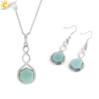 CSAlbaneParure de bijoux en pierre naturelle pour femme, boucles d'oreilles, collier, hexagone, pendentif en cristal, acier inoxydable, accessoires de bijoux, H577