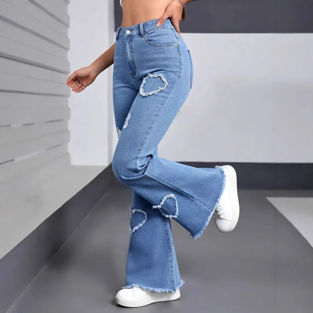 Denim pantalon évasé femmes trou jean botte coupe en détresse 2025 Streetwear taille haute Stretch lavé Vintage pleine longueur pantalon