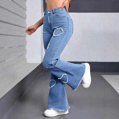Denim pantalon évasé femmes trou jean botte coupe en détresse 2025 Streetwear taille haute Stretch lavé Vintage pleine longueur pantalon