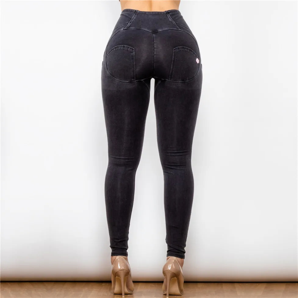 Shascullfites mélodie gris taille haute fermeture éclair mouche jean jegging bout à bout jean taille haute jean extensible bleu noir gris Denim