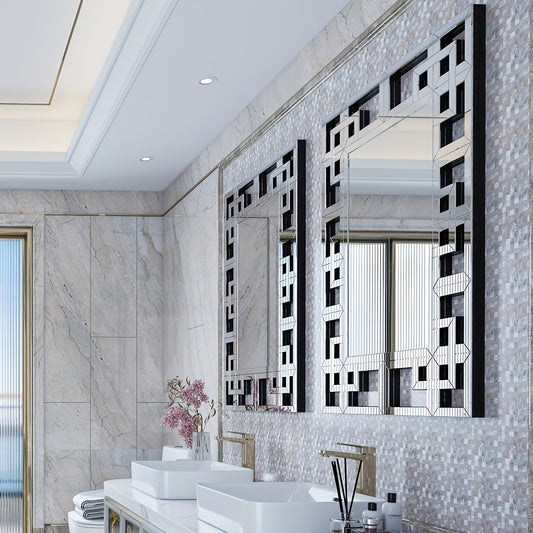 Edge Wall Mirror 100x70cm Living Room Venetian Style Decor, With Beveled Glass, Rectangular Bedroom Wall Design Vanity Mirror, Silver Frame Art Dressing Mirror, Modern Decor Bathroom Home Entry Decor Decorative Mirror