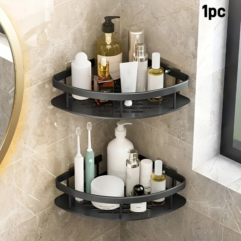 1pc No-Drill Corner Shower Caddy - Wall Mounted Bathroom Storage Rack for Shampoo & Accessories