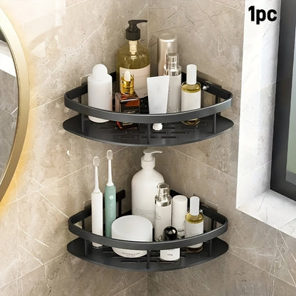 1pc No-Drill Corner Shower Caddy - Wall Mounted Bathroom Storage Rack for Shampoo & Accessories