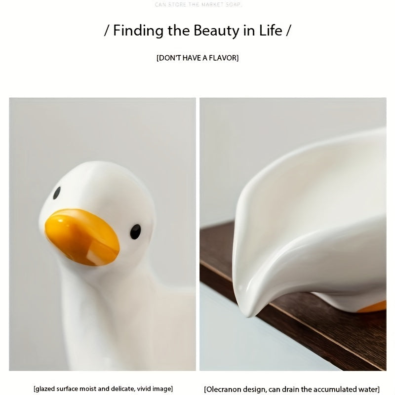 Porcelain Cute Duck Soap Dish, Cute Duck Bathroom Soap Holder, Anti-water Storage Rack, Washbasin Decor