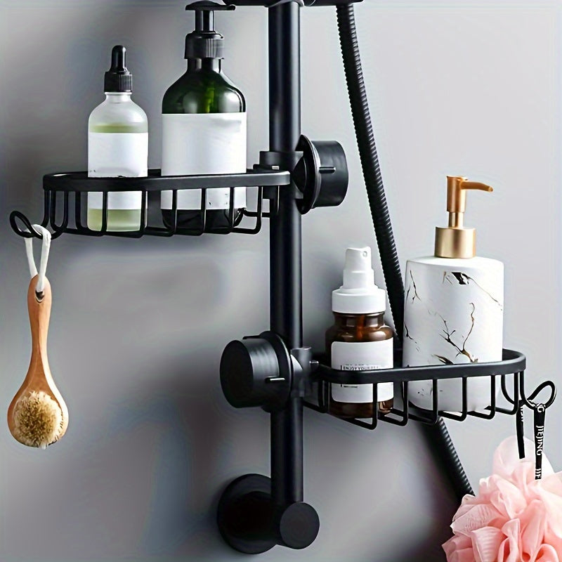 Versatile Aluminum Shower Caddy - Space-Saving Bathroom Organizer with Hooks for Soap, Toiletries & More
