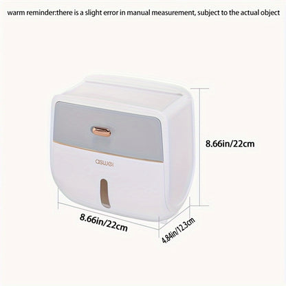 ASWEI Large Capacity Wall Mounted Tissue Box with Storage Rack, Self-Adhesive Plastic Toilet Paper Holder, Bathroom & Kitchen Wall Hanging Organizer