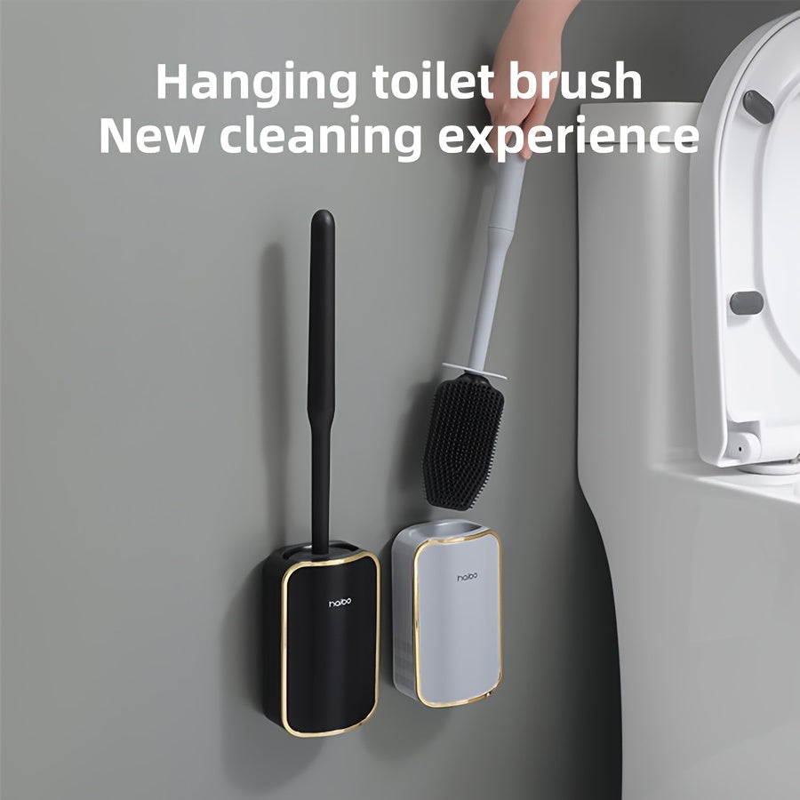 Luxury Wall-Mounted Toilet Brush Set with Long Handle - Silicone, No Dead Corner Cleaning for Bathroom Toilet Brush And Holder Set