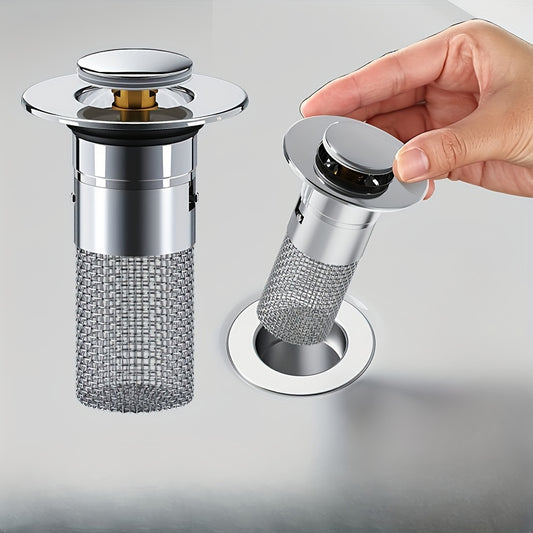 1pc Pop-Up Bathroom Sink Drain with Filter Basket - Anti-Odor, Durable Plastic, Push-Type Bounce Core for Vanity Washbasin, Includes Mesh Strainer, Christmas Decor
