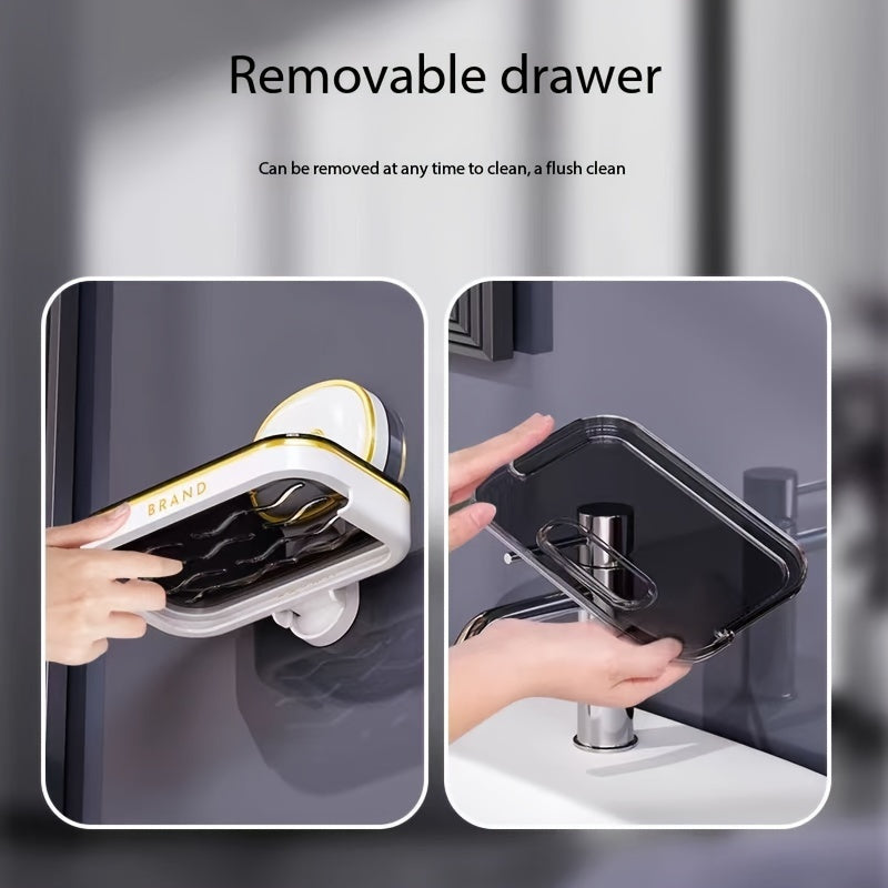 1pc Wall Mounted Soap Holder, Double Layer Drainage Soap Rack, Household Toilet Bathroom Soap Tray, Simple Soap Storage Rack for Home Bathroom, Bathroom Accessories