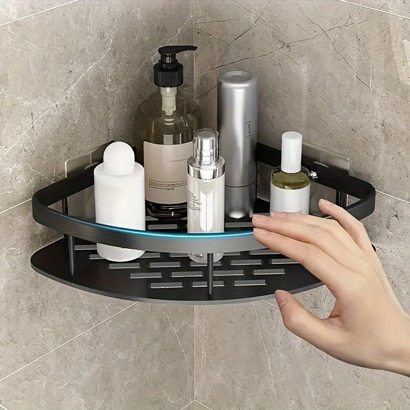 1pc No-Drill Corner Shower Caddy - Wall Mounted Bathroom Storage Rack for Shampoo & Accessories