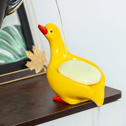 Porcelain Cute Duck Soap Dish, Cute Duck Bathroom Soap Holder, Anti-water Storage Rack, Washbasin Decor