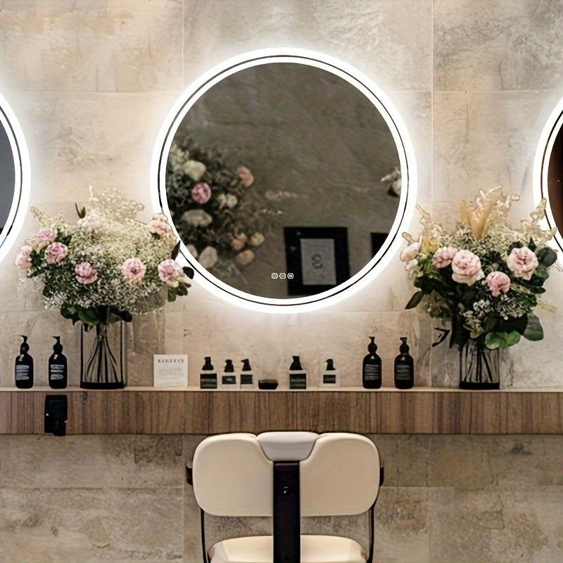 LED Bathroom Mirror Round: Lighting Dimmable Backlit Wall Mirror, Circle Illuminated Anti-Foge Vanity Mirror, 3 Smart Touch Button Makeup With Brightness Adjustable, Memory Function Modern Shaving Mirror With Acrylic Edge