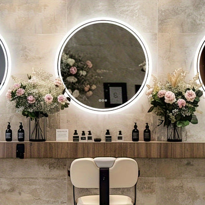 LED Bathroom Mirror Round: Lighting Dimmable Backlit Wall Mirror, Circle Illuminated Anti-Foge Vanity Mirror, 3 Smart Touch Button Makeup With Brightness Adjustable, Memory Function Modern Shaving Mirror With Acrylic Edge