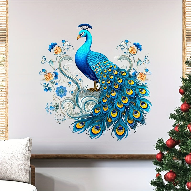 Peacock Toilet Lid Decal - 1pc Self-adhesive Animal Print Bathroom Decoration, Semi-glossy Finish, Plastic Surface Compatible, Single Use Peel and Stick Tank Cover Embellishment