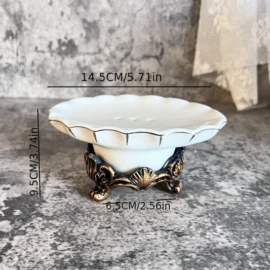 1pc Elegant Ceramic Soap Dish with Drainage Function - Oval, Non-slip, Decorative Bathroom Accessory, Suitable for Home, Hotel and Restaurant Soap Dispenser, Bathroom Soap Dispenser, Suitable for Kitchen Sink