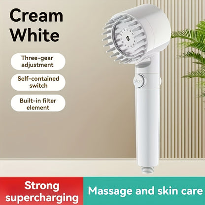 3-in-1 Handheld Shower Head with Scalp Massager, 4-in-1 Detachable Shower Head, High Pressure Water Filter, Plastic, Round Shape, for Skin & Hair Care, Softens Hard Water, Kitchen & Bathroom Accessory