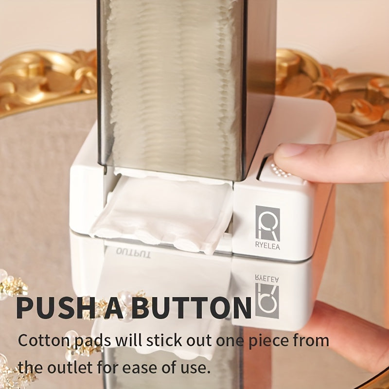 RYELEA 5X6Cm Makeup Remover Pad Organizer Press-To-Dispense Pad Storage Box Dispenser– Waterproof Bathroom Organizer for Vanity And Countertop