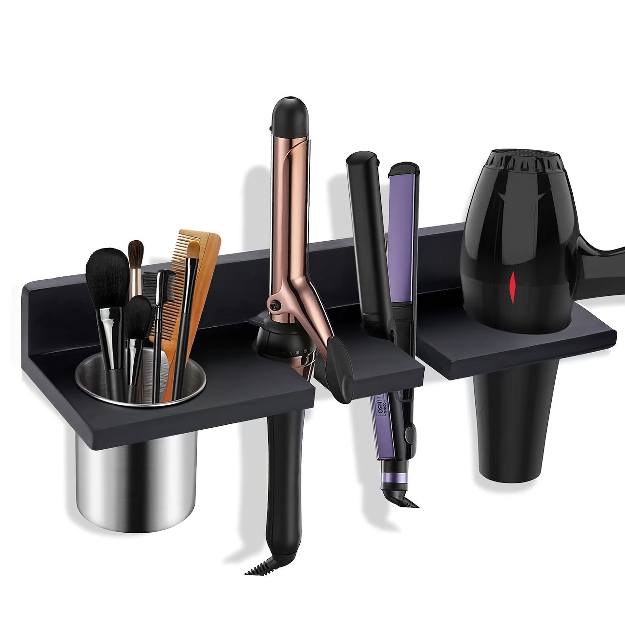 Rustic Wooden Hair Dryer Holder - Wall Mounted Organizer for Blow Dryers, Flat Irons, Curling Wands & Brushes - Space-Saving Bathroom Storage Solution, Hair Styling Tools, Hair Straighteners