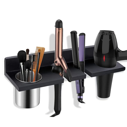 Rustic Wooden Hair Dryer Holder - Wall Mounted Organizer for Blow Dryers, Flat Irons, Curling Wands & Brushes - Space-Saving Bathroom Storage Solution, Hair Styling Tools, Hair Straighteners