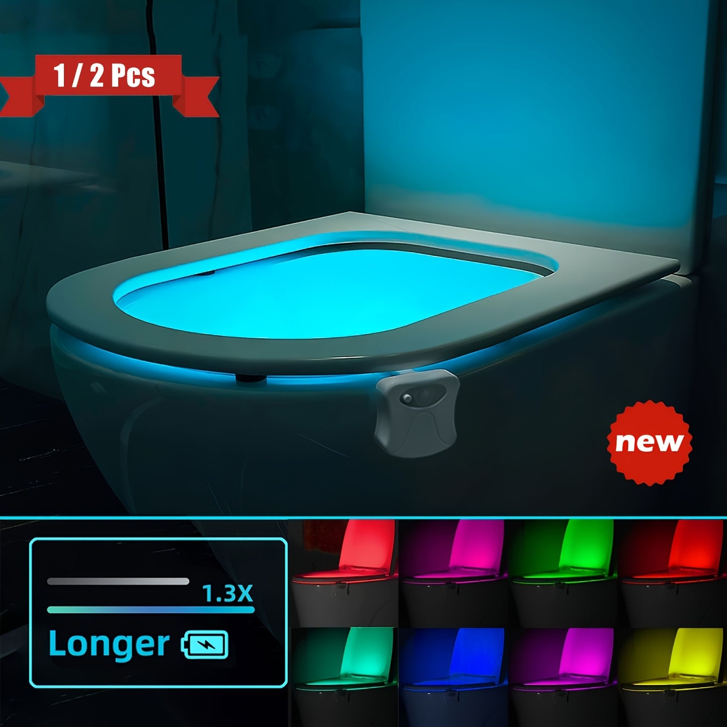 Setonr 1pc 16 Colors Human Motion Sensor Toilet Light Inside Toilet Bowl Bathroom LED Night Light for Toilet Bowl Christmas Gift