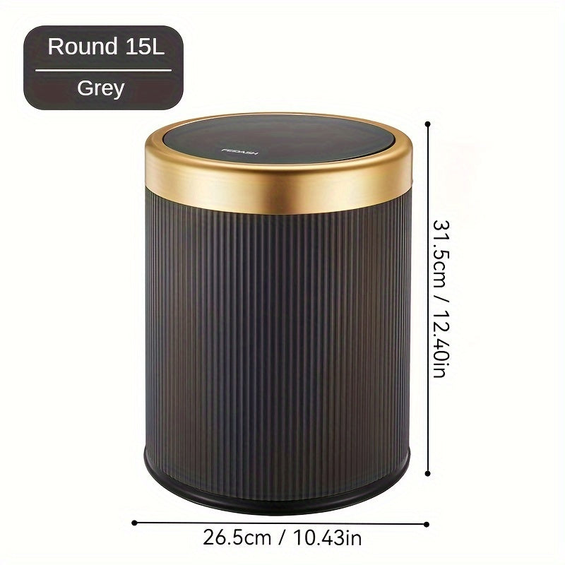 1pc Press-Type Luxury Kitchen Trash Can with Odor-Sealing Lid, Cylindrical Plastic Bin for Home, Living Room, Bathroom - Double-Layer Waste Basket, Large Capacity Garbage Can