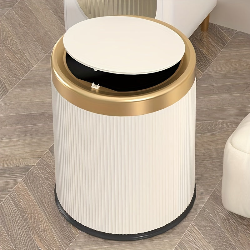 1pc Press-Type Luxury Kitchen Trash Can with Odor-Sealing Lid, Cylindrical Plastic Bin for Home, Living Room, Bathroom - Double-Layer Waste Basket, Large Capacity Garbage Can
