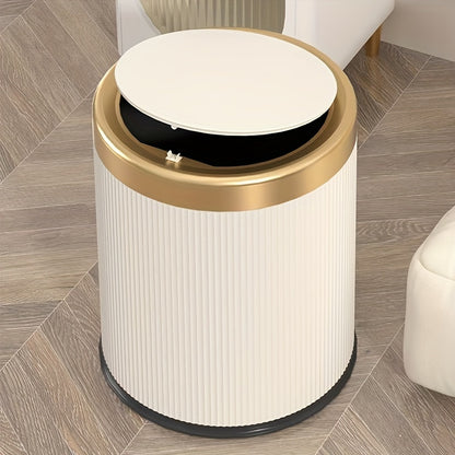 1pc Press-Type Luxury Kitchen Trash Can with Odor-Sealing Lid, Cylindrical Plastic Bin for Home, Living Room, Bathroom - Double-Layer Waste Basket, Large Capacity Garbage Can