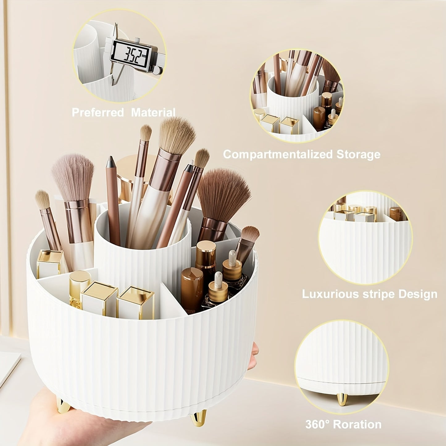 Rotating Makeup Organizer, 360 Degree Rotation, Minimalist Design, High-Gloss ABS Plastic, Perfect For Bedroom, Vanity, Bathroom Storage