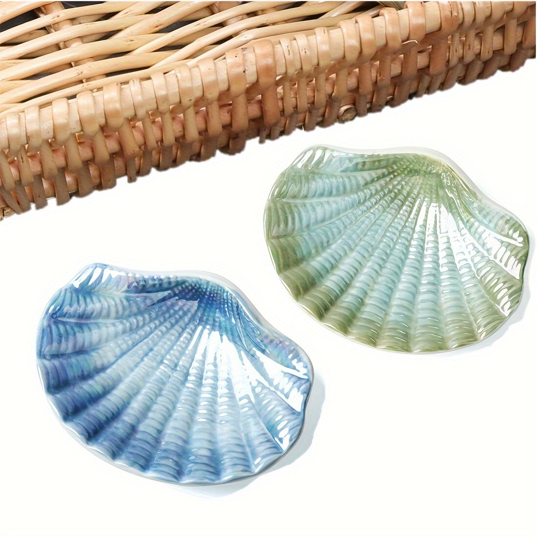 Blue & White Ceramic Ocean Seashell Soap Dish - Elegant Oval Design with Intricate Glossy Finish, Perfect for Bathroom, Tub, and Kitchen Sink, Bathroom Accessories | Decorative Soap Dish | Iridescent Ceramic, Soap Bar Holder