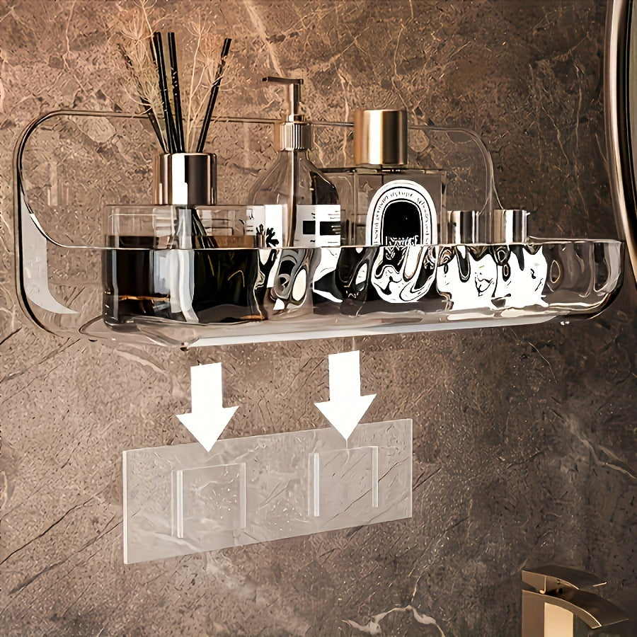 Easy-Install Wall-Mounted Bathroom Organizer - No Drill, Transparent Resin Storage Shelf for Toiletries & Cosmetics