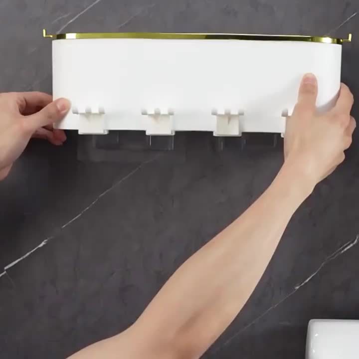 Wall-Mounted Toothbrush Holder Set with Adhesive, No-Drill Installation, Bathroom Storage Organizer with Multiple Slots for Toothbrushes, Toothpaste, Razor, and Tooth-Mug Cups - Unscented, Use Without Power