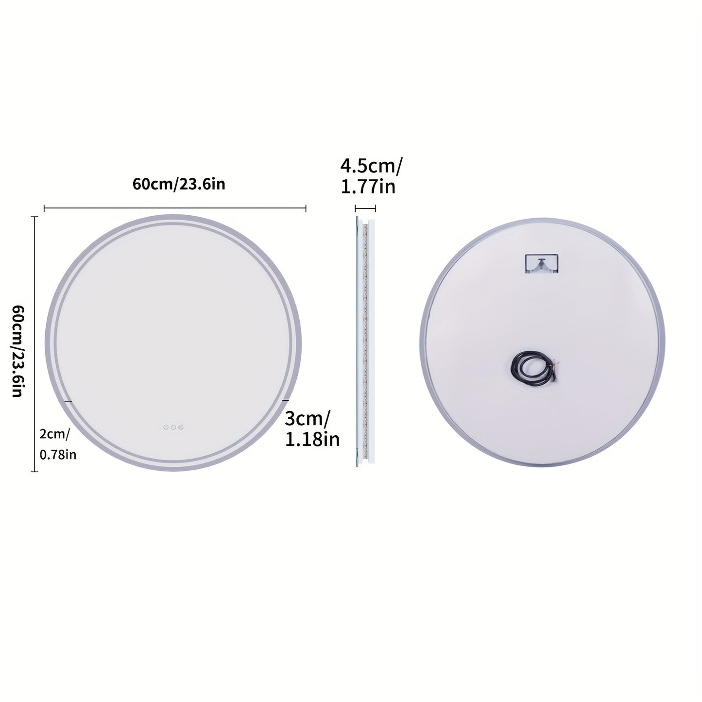 LED Bathroom Mirror Round: Lighting Dimmable Backlit Wall Mirror, Circle Illuminated Anti-Foge Vanity Mirror, 3 Smart Touch Button Makeup With Brightness Adjustable, Memory Function Modern Shaving Mirror With Acrylic Edge