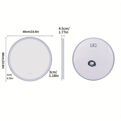 LED Bathroom Mirror Round: Lighting Dimmable Backlit Wall Mirror, Circle Illuminated Anti-Foge Vanity Mirror, 3 Smart Touch Button Makeup With Brightness Adjustable, Memory Function Modern Shaving Mirror With Acrylic Edge